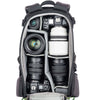 Holds 2 standard-sized camera bodies with lenses attached and 1–3 standard zoom lenses