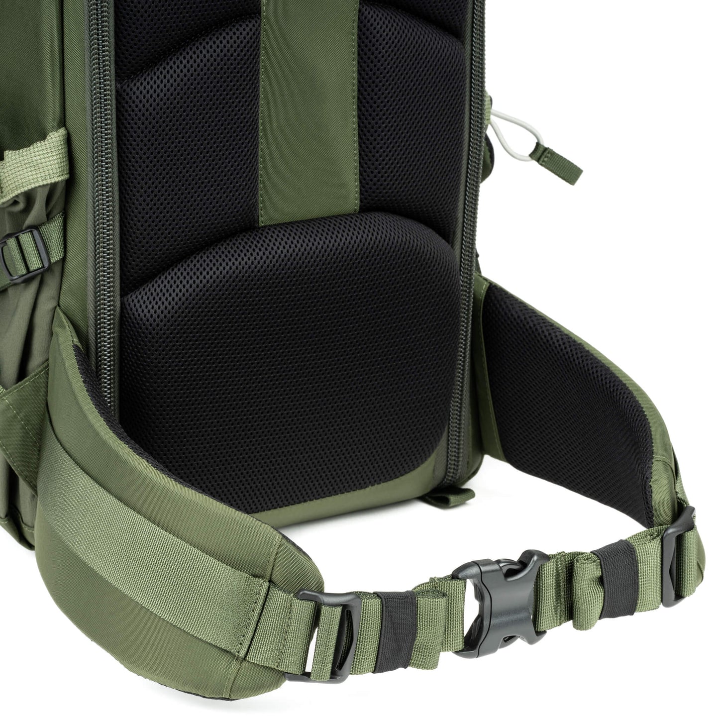 
                  
                    Padded waist belt for all-day comfort on the trail with webbing rail for attachment of additional Think Tank accessories
                  
                