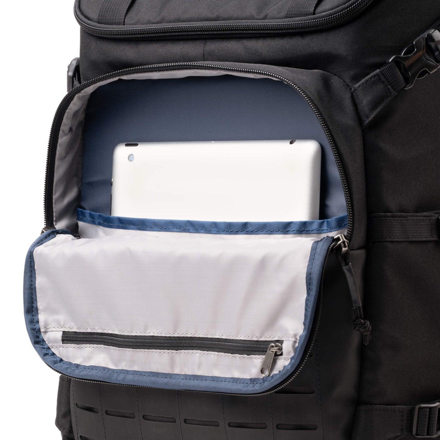 
                  
                    Front pocket fits an 10” tablet
                  
                