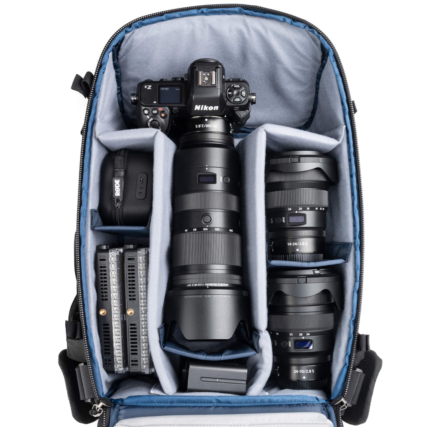 
                  
                    Holds two bodies with lenses attached and 2–3 lenses, or one body with lens attached plus 3–5 lenses
                  
                