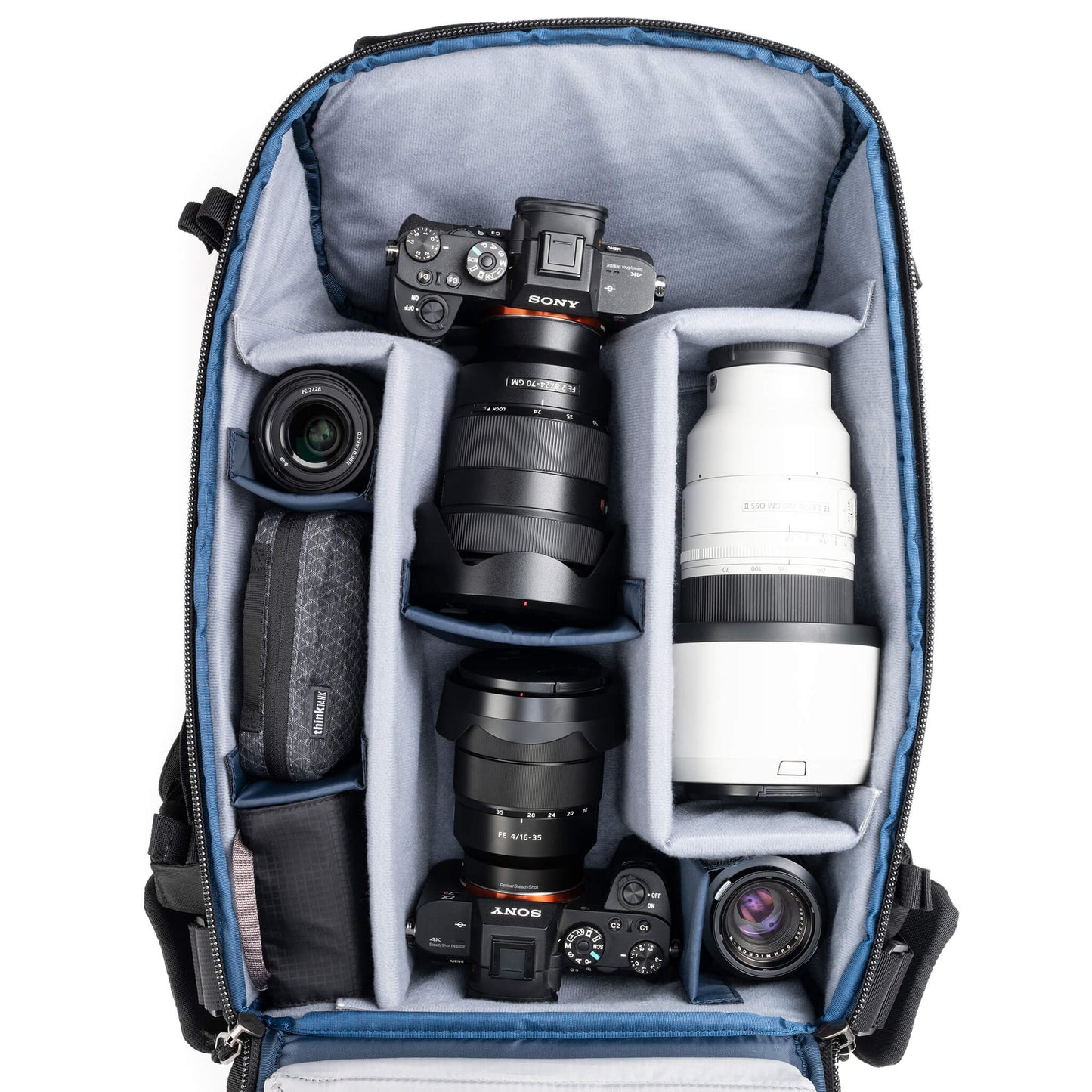 
                  
                    Holds two bodies with lenses attached and 2–3 lenses, or one body with lens attached plus 3–5 lenses
                  
                