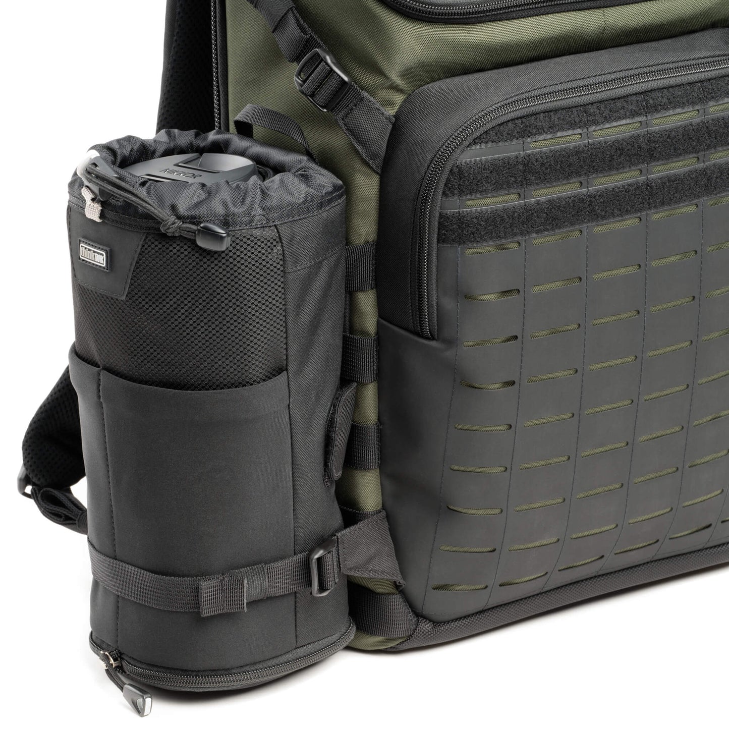 
                  
                    Tactical webbing rails on the side enable you to attach Think Tank modular pouches
                  
                