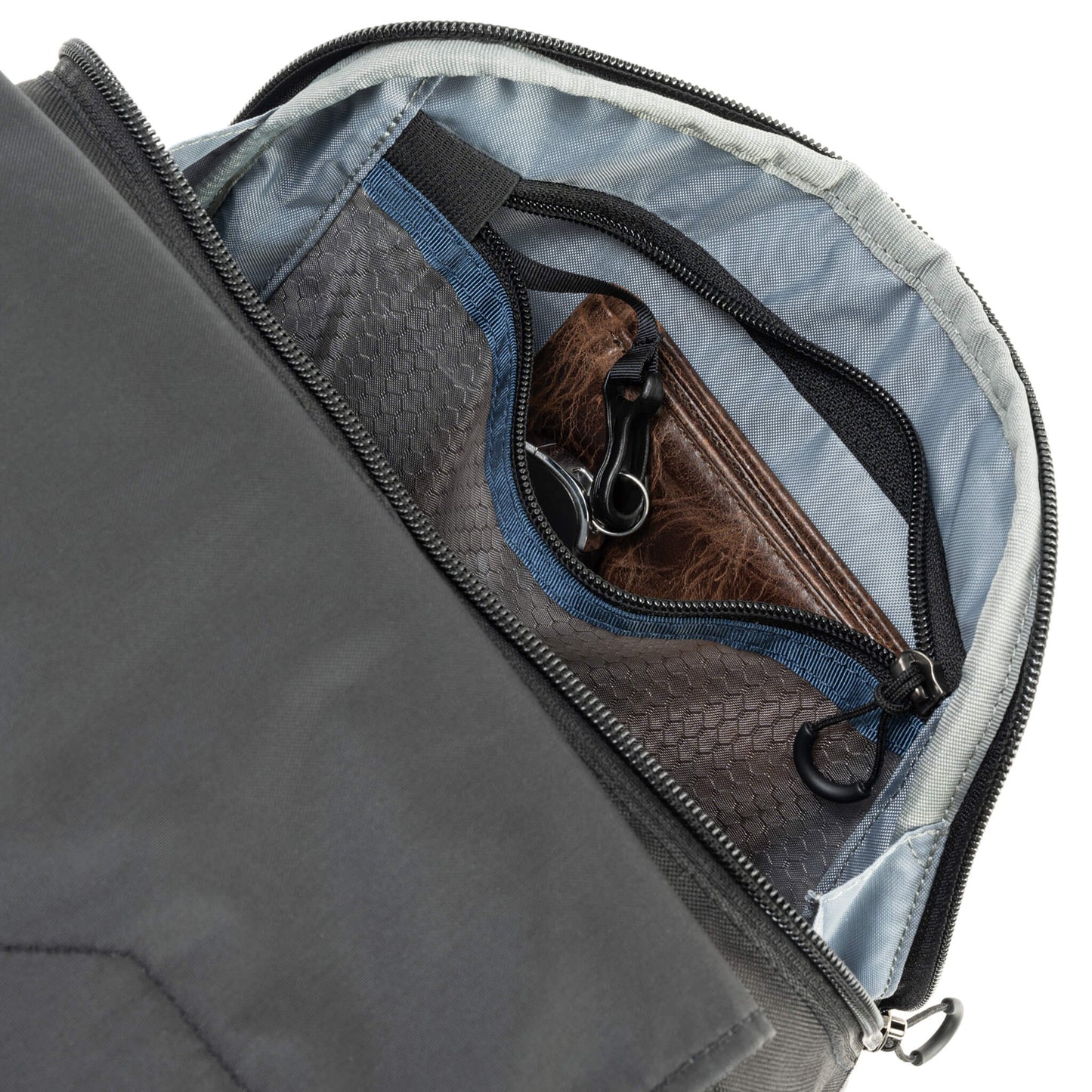 
                  
                    Zippered security pocket in front pocket with clear material to see contents
                  
                