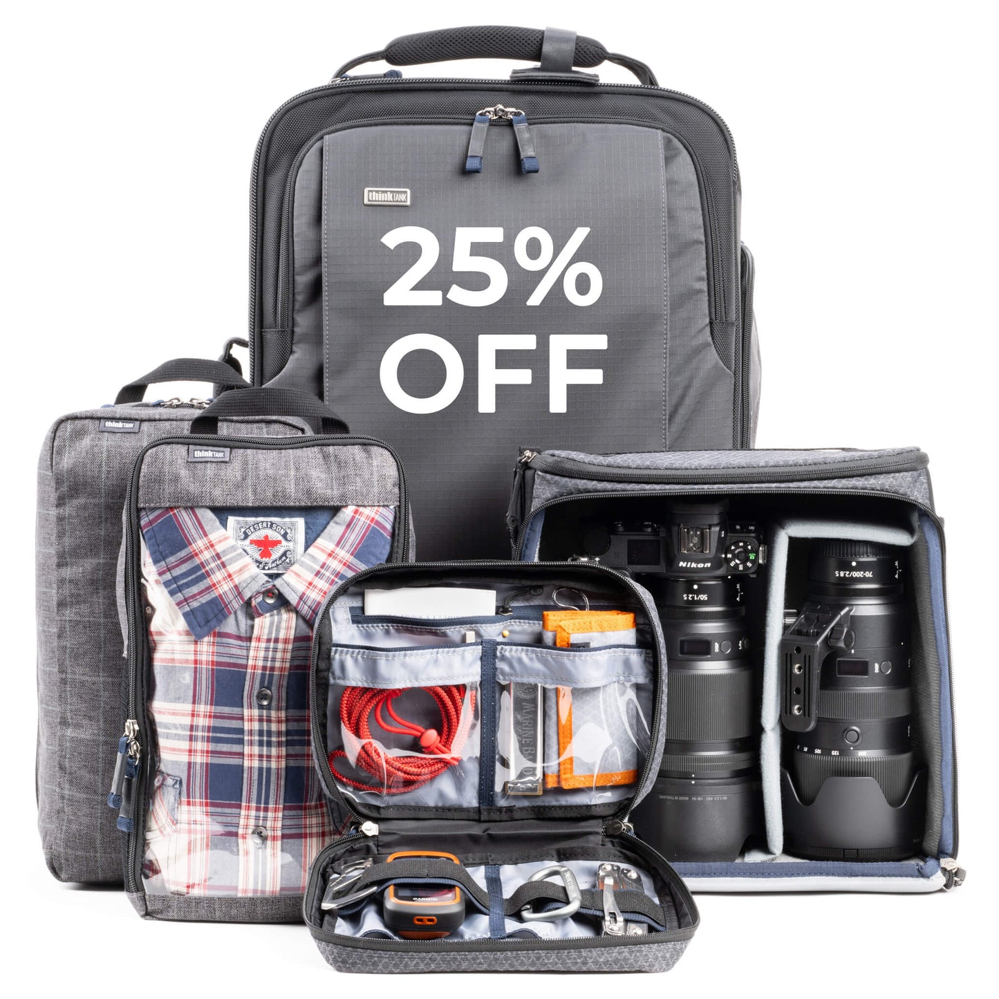 
                  
                    25% off The Venturing Observer Travel Bundle includes a travel roller, camera cube, two clothing cubes and a gear pouch. 
                  
                