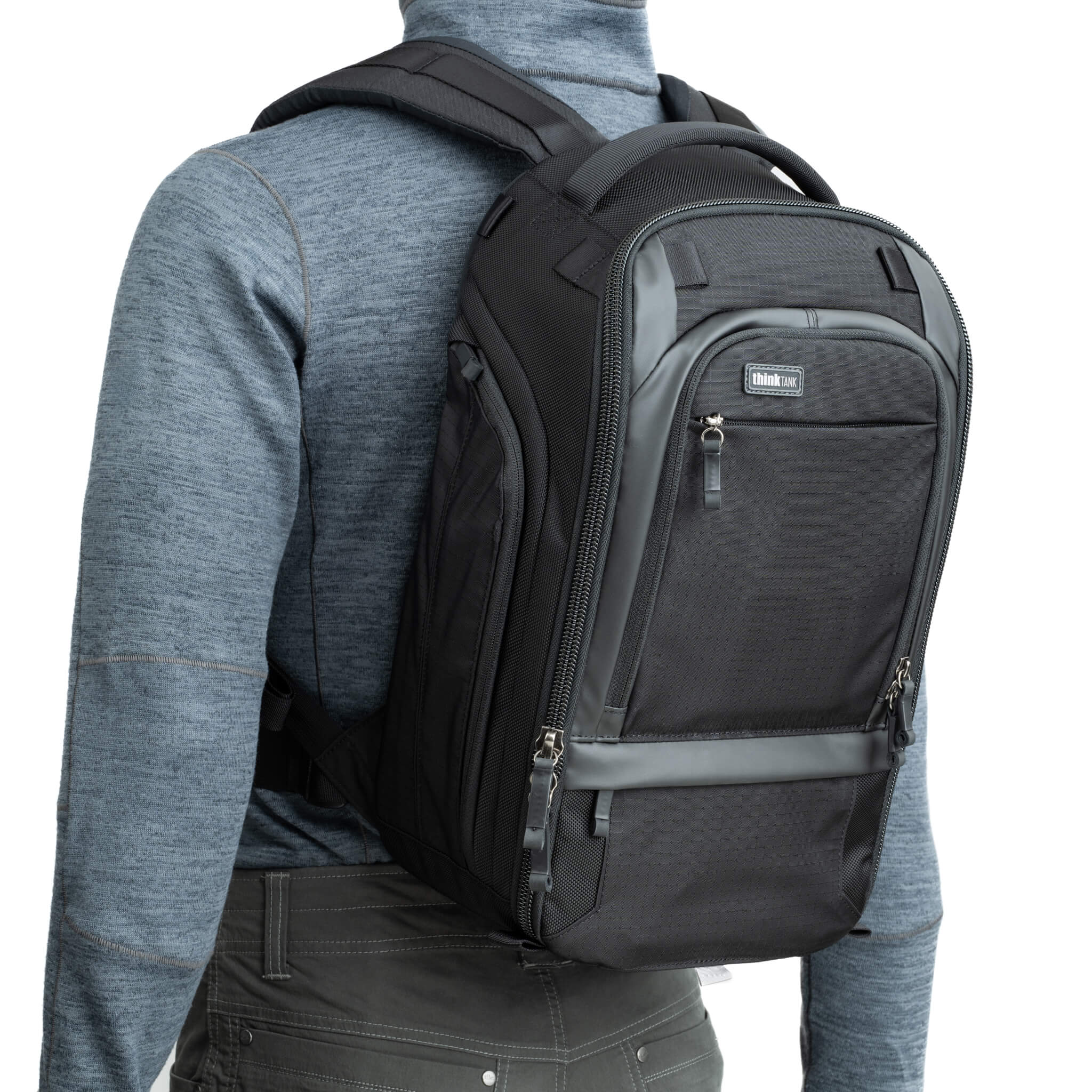 Contoured back panel provides a comfortable fit for most body types