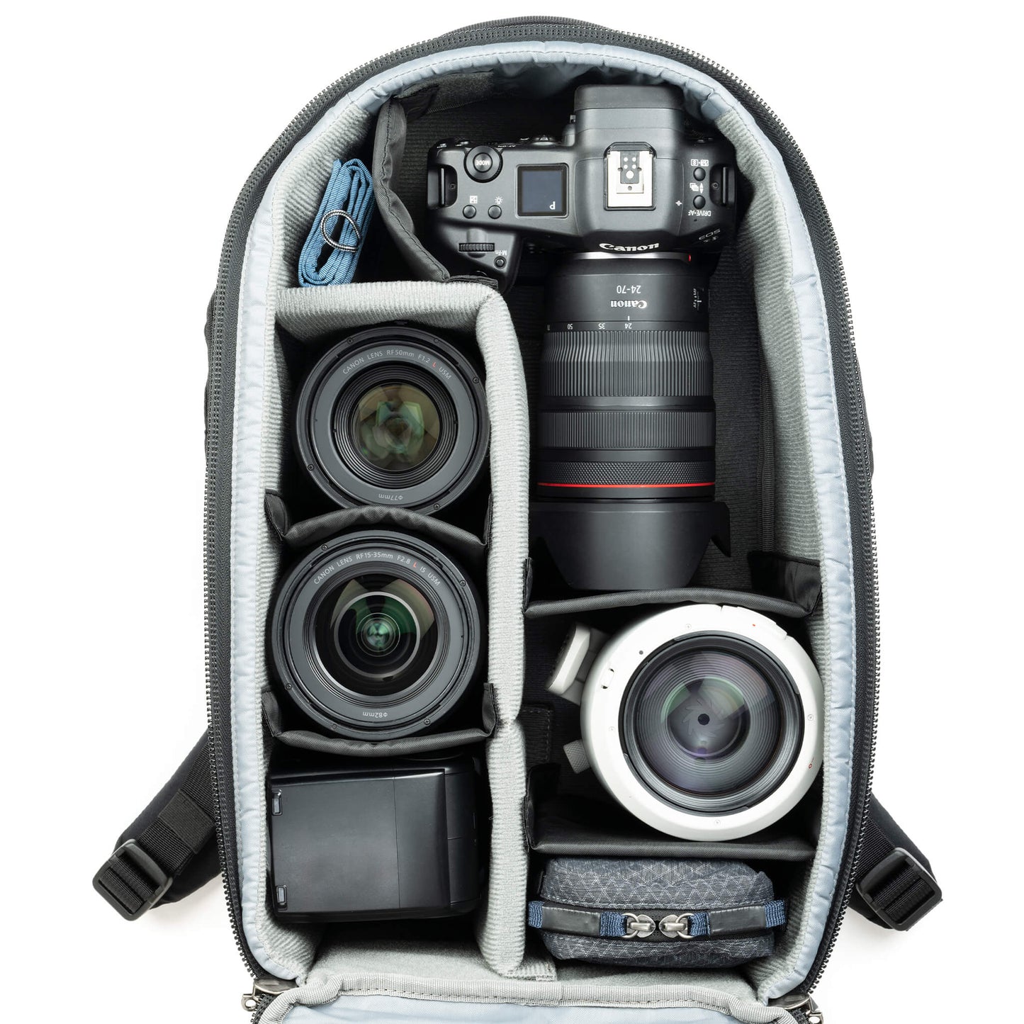 
                  
                    Fits two gripped camera bodies with lenses attached and an additional 3-5 standard zoom lenses or a 400mm f/2.8
                  
                