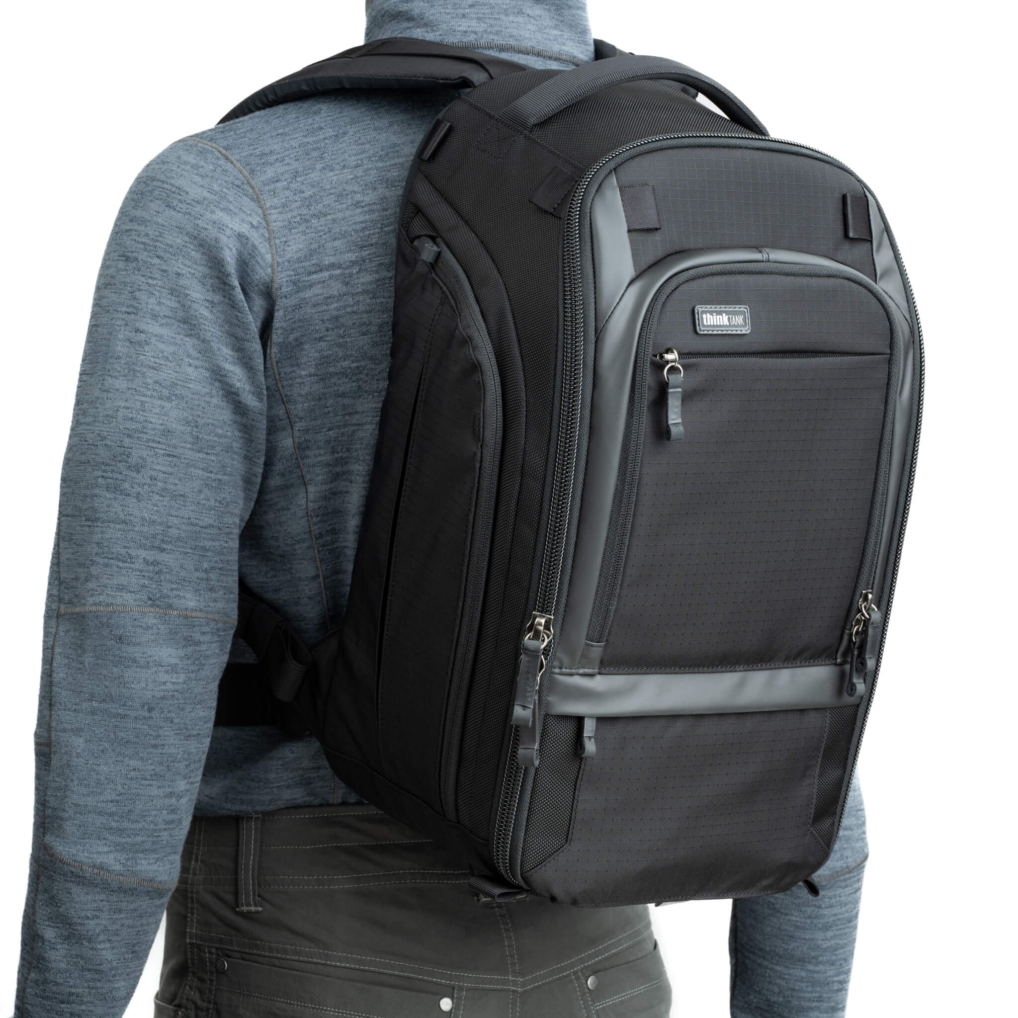 Contoured back panel provides a comfortable fit for most body types