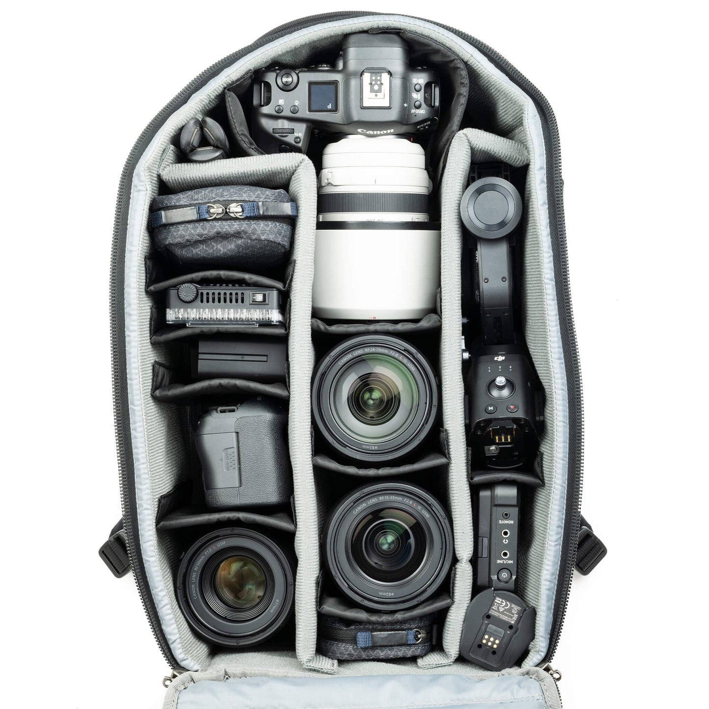 
                  
                    Fits two gripped camera bodies with lenses attached and an additional
4-6 standard zoom lenses
                  
                