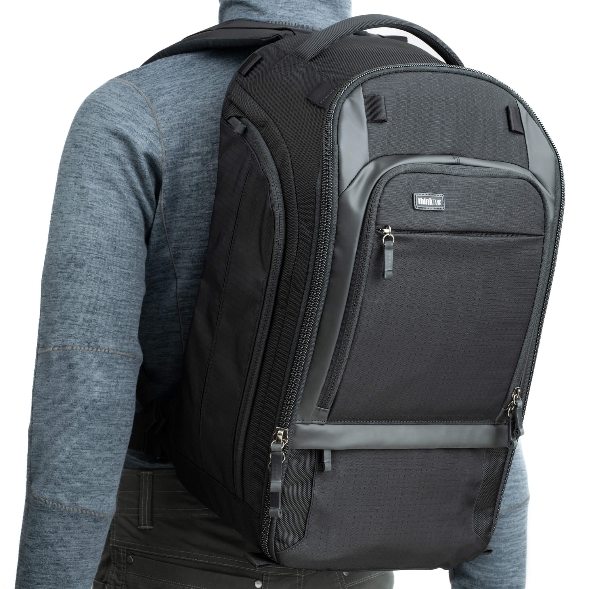 Contoured back panel provides a comfortable fit for most body types