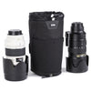 Modular pouch accommodates a 70–200mm f/2.8 lens with hood reversed or in shooting position when popped down